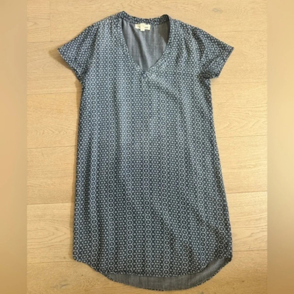 Anthropologie Cloth & Stone Printed Chambray Justine Dress | Blue | Womens XS